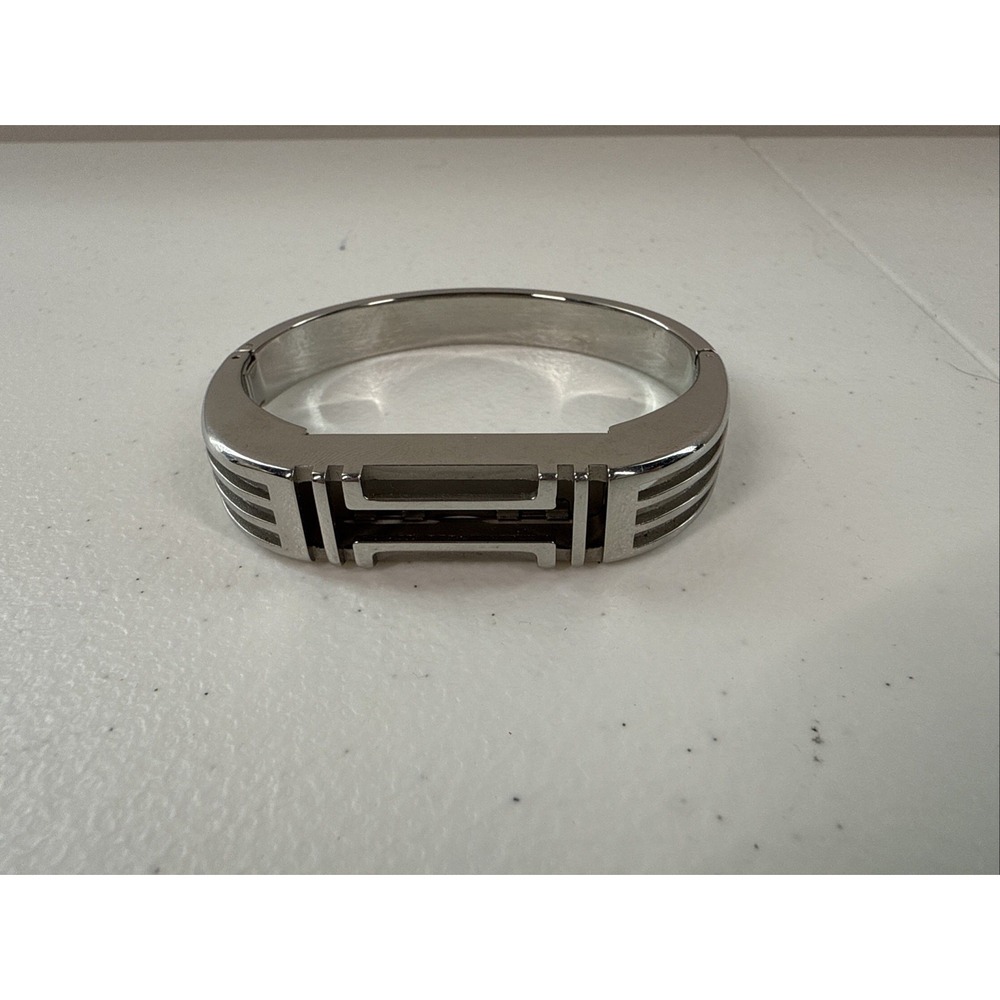 TORY BURCH Fitbit Hinged Silver Tone Logo Bracelet 6.75"
